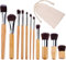 VOANZO 11 pièces Ensemble de pinceaux de maquillage en bambou pinceaux de maquillage ensemble cache-cernes lèvres fard à paupières mélange pinceau Kit avec pochette de voyage