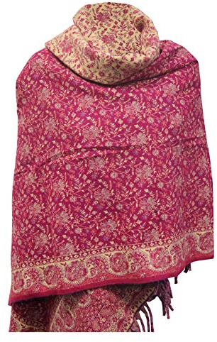 TIBET Écharpe d'hiver luxueuse faite à la main avec motif floral rose poudré, Rose poudré, Taille unique