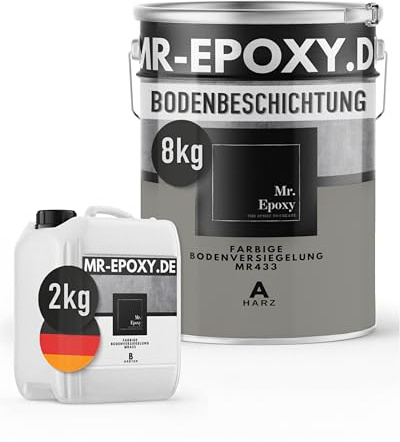 Mr. Epoxy Epoxidharz Bodenbeschichtung (10 kg, RAL 7030 Steingrau) - 2K Betonfarbe für Garagen, Keller & Werkstatt Boden - Flüssigkunststoff Epoxid Grundierung und Bodenversiegelung