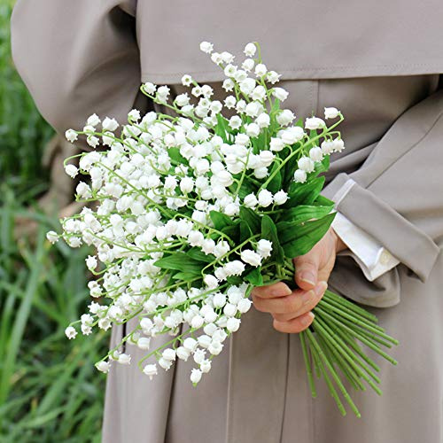 BHSHUXI 12 Stück Maiglöckchen-Blumen mit langem Stiel, künstliche Blumen, Windspiel, Orchidee, Hochzeit, Blumenstrauß für Heimdekoration, Vase, Wohnzimmer, Küche