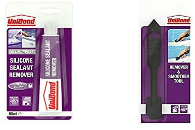 Unibond Silicone Sealant Remover, Effective Sealant Remover for Thorough Removal, 1 x 80 ml & Sealant Remover and Smoother Tool, Easy-to-Use Sealant Finishing Tool, 2-in-1 Plastic Sealant Tool, Black