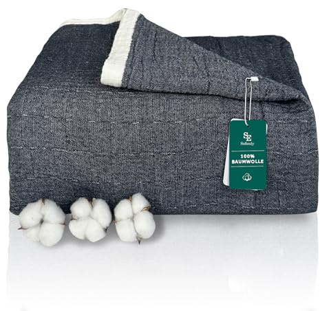 SE SOFTEXLY Musselin Decke aus 100% Baumwolle, 4-Lagige Atmungsaktive Weiche Kuscheldecke, GroßeSofadecke für Erwachsene, Leichte Tagesdecke für Alle Jahreszeiten (Dunkelblau, 200 x 230 cm)