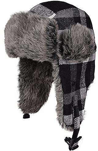 Elegtiskas Trappermütze Wintermützen Trooper Russische Warme Mütze mit Ohrenklappen Bombermütze für Damen und Herren, Schwarz , M/L