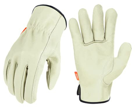 Vgo... 1 Pair Ulined Pigskin Leather Safety Work Gloves Men,Rigger Gloves,Builder Gloves(PA9501, Cyan, XL)