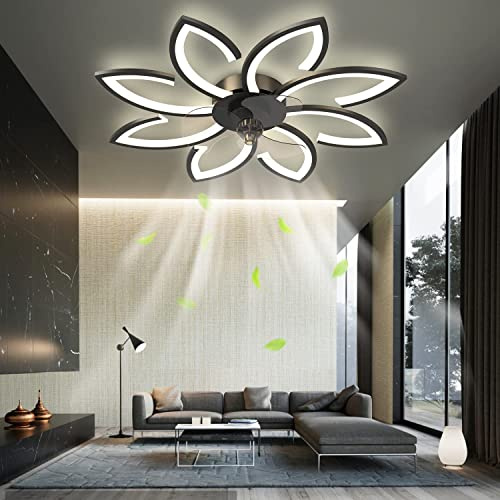 MONIK Lustre A Led Fans Ventilateur De Plafond Avec Telecommande Silencieux Dimmable Vitesse Du Vent Réglable Éclairage Fan Lampe Pour Salon Restaurant Chambre (Color : Noir)