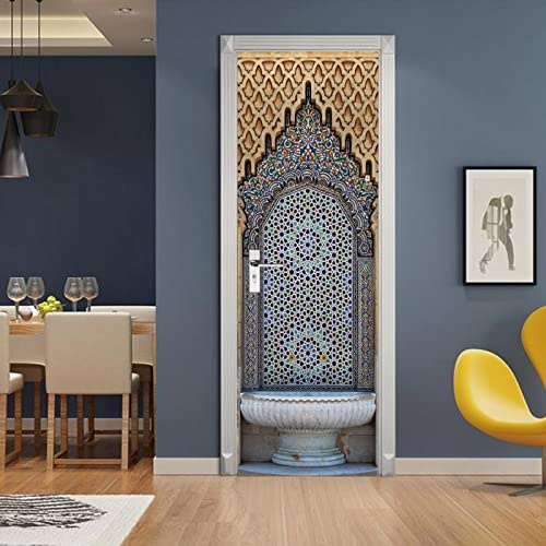 A.Monamour Türtapete Selbstklebend Türfolie Türposter 3D Antiker Wasserbrunnen Im Marokkanischen Stil Mit Bunten Mosaikfliesen Vinyl Folie Türdeko Tapete Wandbild Türaufkleber Türtattoo 90 x 200 cm