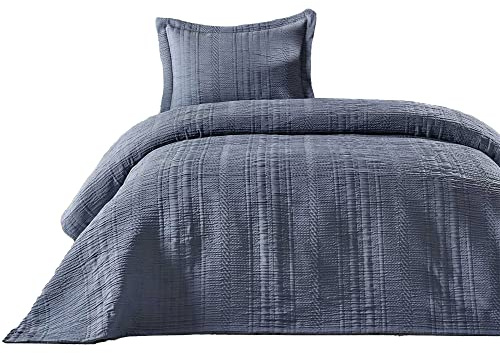 Elart Tagesdecke 180x200 cm und 1 Kissenbezug 50x70 cm | Bettdecke, Bettüberwurf, Tagesdecken | Jacquard-Gewebt Wohndecke weich und Modern | Blau