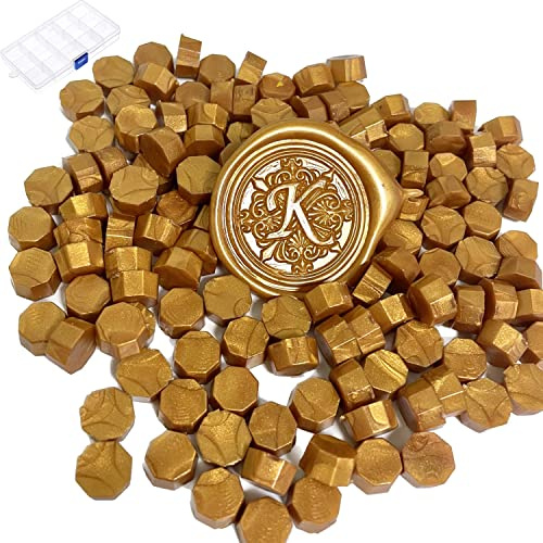 YOKIOU 220 Stück Siegelwachs Perlen Metallic Gold Siegel Perlen Set Wachs Siegel Stempel Umschlägen für Basteln von Briefmarken Geschenkverpackung (Metallic Gold 2)