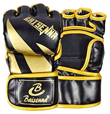 Harilla Guantes MMA Medio Mujeres Hombres Guantes de Lucha Guantes de Kickboxing Muay Thai Mitts Sandbag Open Palm Kick Boxing Guantes Saco de Boxeo, áurea Negra