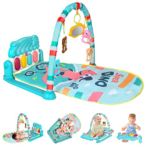 AOMIG Baby piano gymmatta, Baby Gym Spela Mats med musik och ljus, Lekmatta med löstagbara aktivitetsleksaker, tidig utvecklingsaktivitet Baby Lekmatta Leksakspresent för bebisar (dinosaurie)