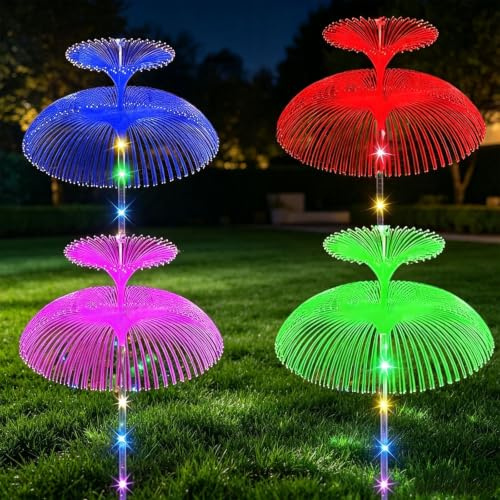 XRR Solarlampen Garten, 4 Stück Solarstecker Gartenleuchten Quallen Farbwechsel mit 7 Farben, Wasserdichte Solar Gartenleuchten für Außen für Garten, Wege, Rasen, Balkon und Fest Deko