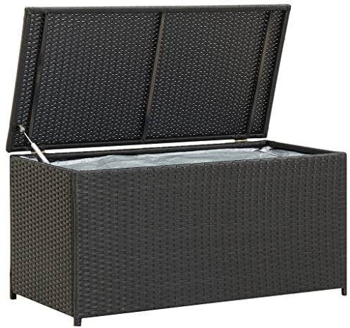 FIRBNUS 100x50x50 cm Auflagenbox mit Gasdruckfeder Box mit Deckel Gartenschrank Gartentruhe Garten Aufbewahrungsbox Gartenboxen Schwarz Poly Rattan PE Liner mit Reißverschluss