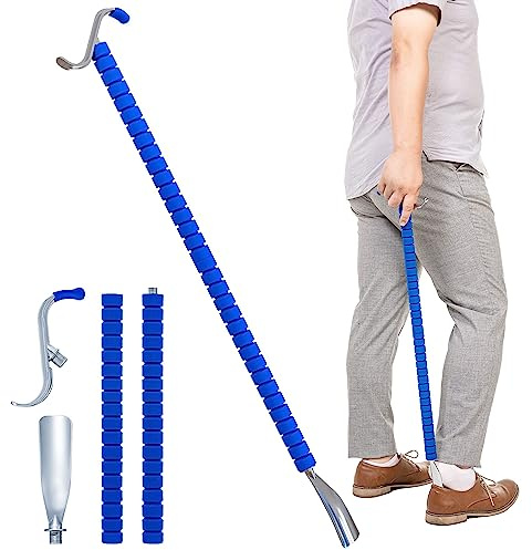 Metall Lang Schuhlöffel & Bekleidungshilfe, Länge 46cm bis 78cm Einstellbar, Socken Entferner Unabhängige Lebenshilfen für Ältere Behinderte Männer Frauen, Schuhe und Kleidung Einfacher zu Tragen