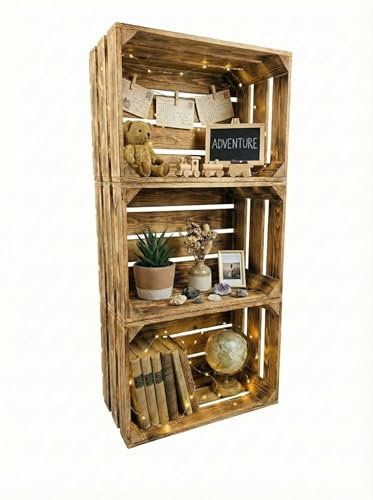 Teramico Vintage Holzkisten 40x30x25cm (3er Set ohne Boden) | Geflammte Vintage Holzkisten als stilvolles Regal, zur praktischen Aufbewahrung, zur Dekoration oder als schöne Geschenkkiste