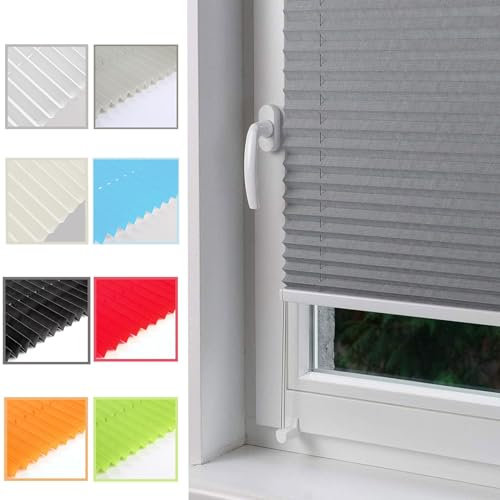 Plissee ohne Bohren Plisseerollo 35 x 40 cm Sonnenschutz Easyfix Lichtdurchlässig Plissee ohne Bohren Klemmfix Rollo Inkl. Aller Montage-Teile, für Fenster, Hellgrau