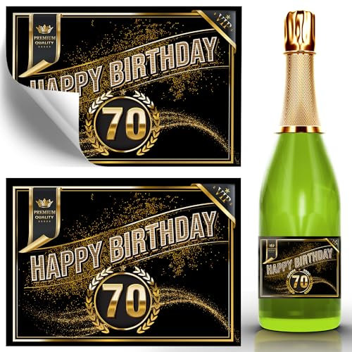 2x Geburtstags Flaschenetikett - Happy Birthday 70 Jahre - Etikett für Sektflaschen - Geburtstags-Geschenk für Frauen und Männer zum 70. Geburtstag