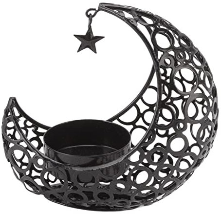 YLSZHYR Romantischer Mond-Kerzenhalter, Ausgehöhlte Eisen-Kerzenhalter für Hochzeiten, Kerzenständer für Weihnachten, Heimdekoration, Esstisch, Tafelaufsatz, Kaffeebar-Dekorationen(Schwarz)