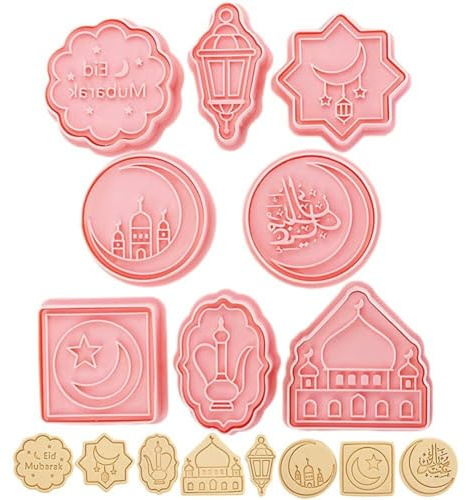 Lpitoy Eid Mubarak Cookie Mold 8pcs Ramadan Kareem Cookie Cutter Plastic Islam Muslim Diy Cake Baking Tool Dessert Supplies
