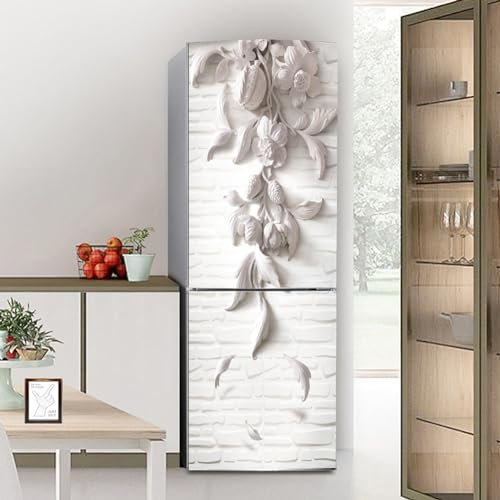 Adesivi per frigorifero decorativi 3d, adesivo per frigorifero che copre completamente la porta del frigorifero copre adesivi murali per decalcomanie da cucina, fiori bianchi effetto rilievo