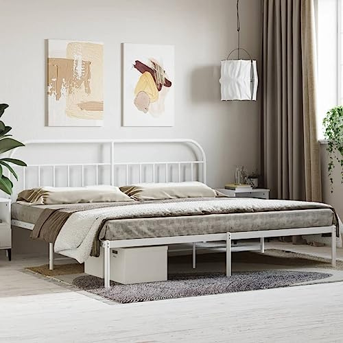 CKioict Palettenbett Modernes Bettgestell Jugendbett Bettgestell mit Kopfteil Metall Weiß 193x203 cmGeeignet für Gästezimmer, B&Bs, Schlafzimmer