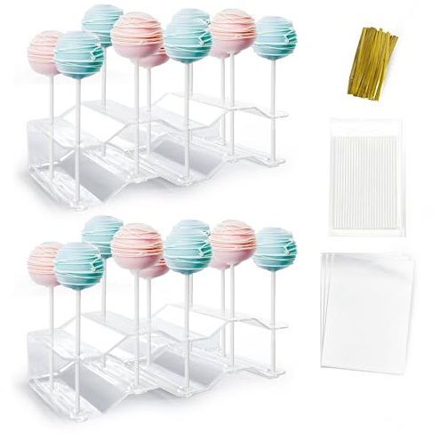 NWK 2 Pieces Cake Pop Stands Set with Sticks Kit (Clear)