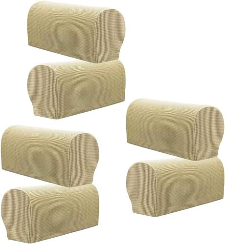 MOTTK Schonbezug für Sofa-Armlehnen, groß, kratzfest, waschbar, für Liegestuhl, rutschfest, geeignet für die meisten Stühle, Beige, 6 Stück