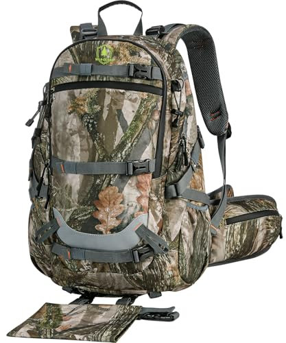 Camo Hunting Backpack for Men, 35L Durable Hunting Pack, 600D Daypack with Rain Cover, Interal Frame Support