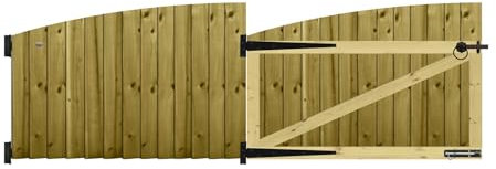Premier Garden Supplies Made to Measure Feather Edge Fully Framed Arch Top Driveway Gates Made for Measurements Height <3ft (90cm) x Width: 244cm - 274cm +600mm Hinge Ring Latch Kit