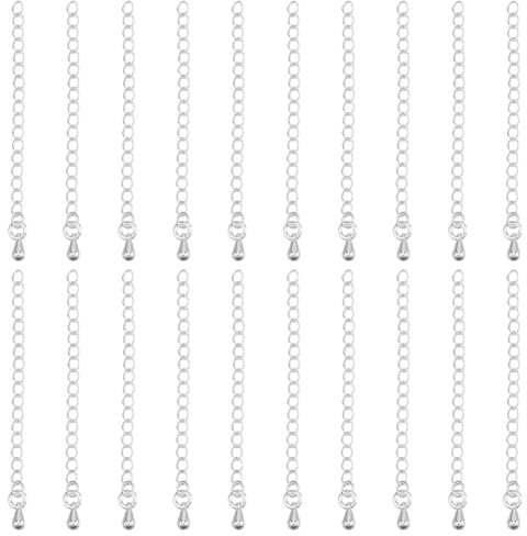 Beebeecraft 1 Box 20 Stück Armband Verlängerungsketten 925 Stück Sterling Silber Plattiertes Messing Metall Tropfen Charm Verlängerung Panzerkettenschwänze Für Die Schmuckherstellung Halsketten