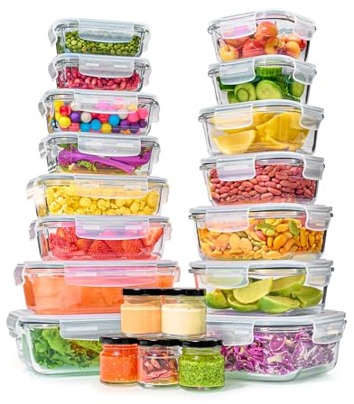 40pc Set Glass Food Storage Containers & Bowls with Airtight Lids - Leakproof BPA-Free Meal Prep Airtight Stackable Lunch Boxes, Kitchen Pantry & Storage Organizers - Microwave Freezer Dishwasher Safe