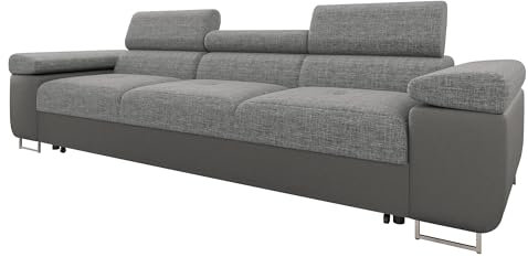 Mirjan24 Sofa mit Schlaffunktion Torezio III Bis, Dreisitzer Polstersofa mit Einstellbare Kopfstützen, Füße aus Metall Chrom, Sofagarnitur, Couchgarnitur (Soft 029 + Lux 05)
