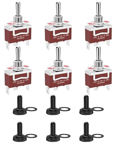 HUAZIZ 6 Pcs Interruptor de Palanca de Cobre de Alto Rendimiento para Auto Vehiculo Barco, Conmutador de Palanca SPST ON/Off 3 Posiciones 3 Pin, 15A 250VAC