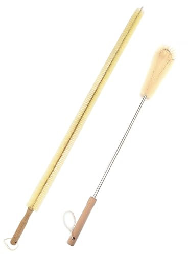 UPTALY 1 brosse extra longue de 62 cm, 1 brosse d'aération de 72 cm, poils en nylon, poignée en bois de hêtre, pliable, pour bouteille haute, grands récipients, radiateur, tuyau, sorties d'échappement