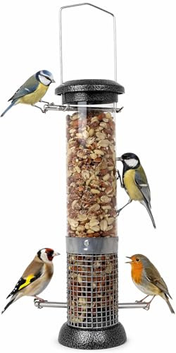 DIVCHI Erdnuss-Futterstation für Vögel, zum Aufhängen, leicht zu reinigen, langlebig, mit Netz, zum Füttern von Talg, Knabbereien und Streuseln, groß