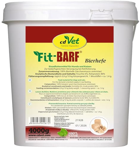 Fit-Barf Bierhefe für Hunde & Katzen 4 kg | Bierhefe-Pulver für Hunde und Katzen - Natürliche Vitamin-B-Quelle zur Barf-Ergänzung