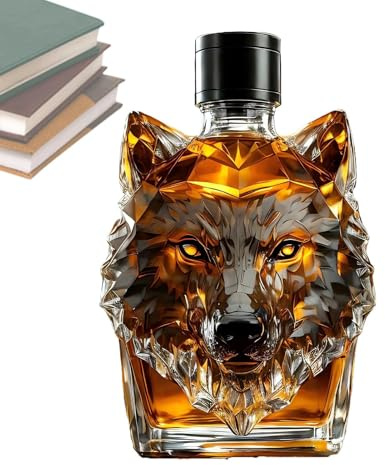 Bouteille à whisky en verre vintage avec motif loup à crête avec design robuste et fonctionnel pour affichage à la maison, bar, liqueur sur le thème des animaux de collection