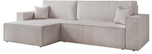 IDOHOME Ecksofa XL mit Schlaffunktion und Bettkasten 276 x 145 cm | 276 x 145 x 79 cm, Kiefernholz und MDF, Hoher Sitzkomfort, Flexible Ottomane, Wohnen und Schlafen, Integrierter Bettkasten