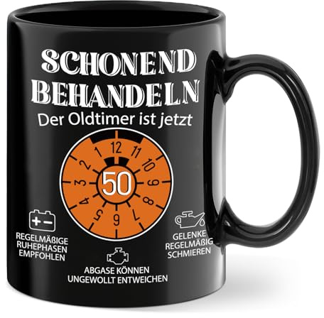 Geschenk 50. Geburtstag Tasse Männer, Lustig Geburtstagsgeschenk Tasse | Kaffeetasse mit Schonend Behandeln der Oldtimer ist jetzt 50 - Geschenke für Mann Männer Papa Kollege zum Geburtstag