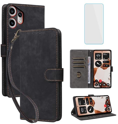 IUQXU RFID Wallet Phone Case for Nothing CMF Phone 2 Pro 5G Black | with Screen Protector,Leather Flip Cover,Card Slot,Kickstand,Women Men Mobile Phone Case for Nothing CMF 2 Pro Phone2Pro 5G