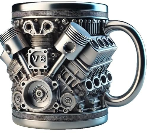 YDZYFFS Tazas Desayuno - Taza Cafe - Vasos De Cristal Agua, Taza De Acero Inoxidable Personalizada Con Diseño De Motor V8 Y V6, Tazas De Acero Inoxidable Con Motores V8 Y V6(V8)