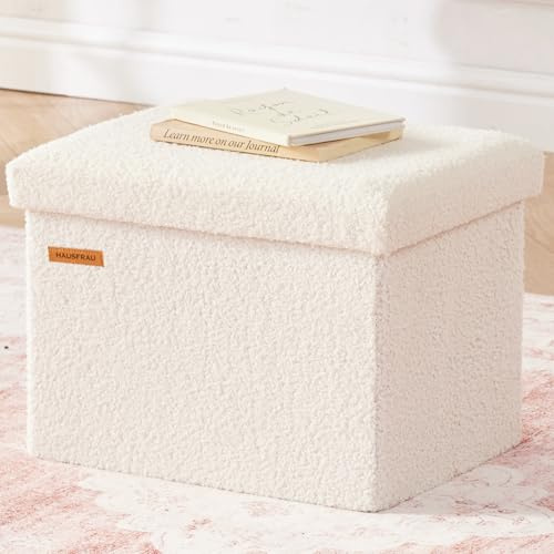 HAUSFRAU Sitzhocker mit Stauraum kleine Sitzbank Teddy Hocker klappbar Creme