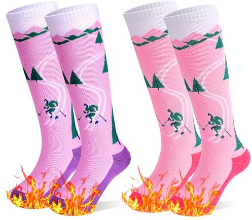 ARERWA Kids Ski Socks Thermal Knee High Warm Snowboard Socks for Boys and Girls (3-6 Years) 2 pairs