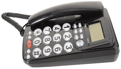 HONMEET Telefono Fisso da Tavolo Nero Schermo Grande e Navigazione Facile in PVC per Ufficio e Casa