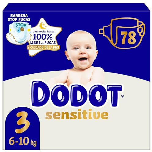 Dodot Sensitive Talla 3, 78 Pañales, 6kg-10kg, Hasta Una Noche 100% Libre De Fugas Y Cuidado De La Piel