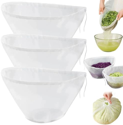 Sac en étamine à fromage pour filtrer 3 pièces en forme de bol sac en étamine à mailles fines passoire en tissu en nylon réutilisable pour le lait de noix, le jus, le lait soja, les garn