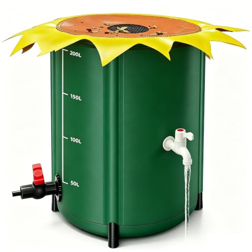 200L Water Butts with Stand and Tap, 840D Foldable Rain Barrel with 3 x Filter Spigot Downspout Overflow Kit, Filter Mesh, Collapsible Rain Barrel Water Collection System, Water Catcher