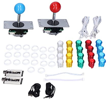 EIMSOAH Kit de Piezas de Bricolaje para Juegos, Versión para 2 Jugadores con Botones LED y Joystick de 8 Vías para Sistemas, Consola de Videojuegos Clásica ABS + PCB