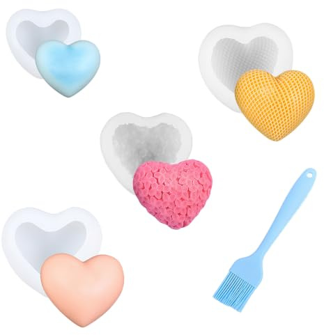 Lot de 4 moules en silicone 3D en forme de cœur, 3,3 à 6,5 cm, petits moules pour couler des bougies, résine époxy, savon, moules en silicone pour l'été, Noël, décoration de la maison