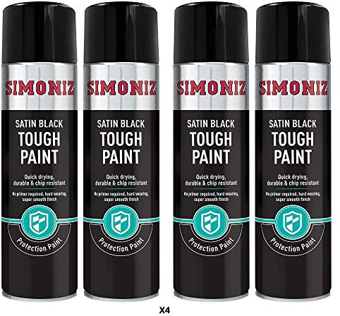 Simoniz Tough Satin Black Spray Paint - 4x 500ml