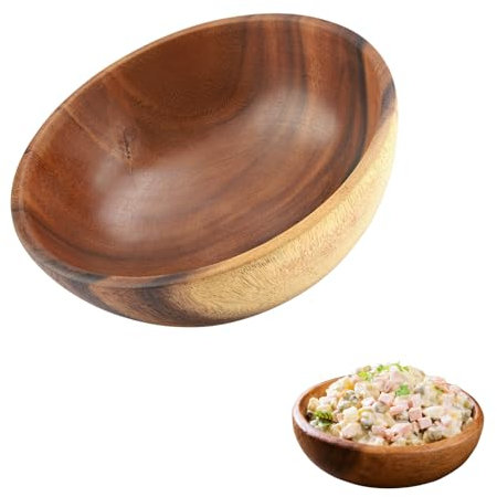 DEWIN Frutero de Madera, Cuenco de Ensalada de Madera de Acacia Sólido, Frutero de Madera Hecho a Mano Utensilios de Cocina para Ensalada Sopa Arroz (Tamaño : 20 * 7cm)